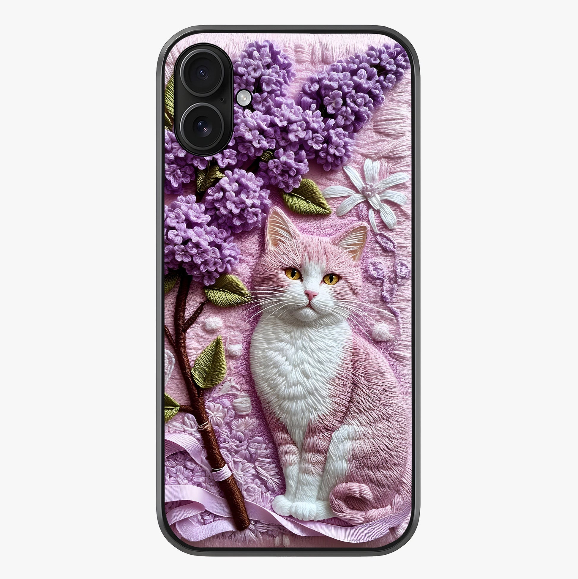 Lavender Cat Whimsy Glass Case showing full back design in clean flat view with glossy glass finish.
