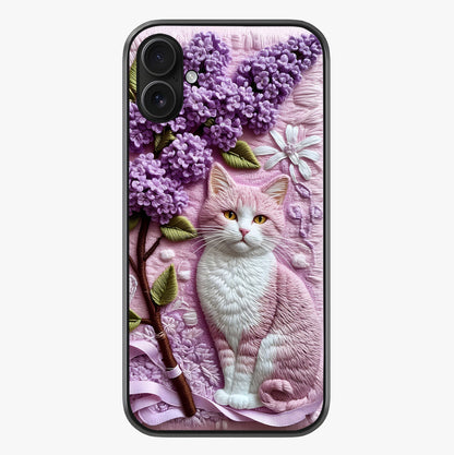 Lavender Cat Whimsy Glass Case showing full back design in clean flat view with glossy glass finish.