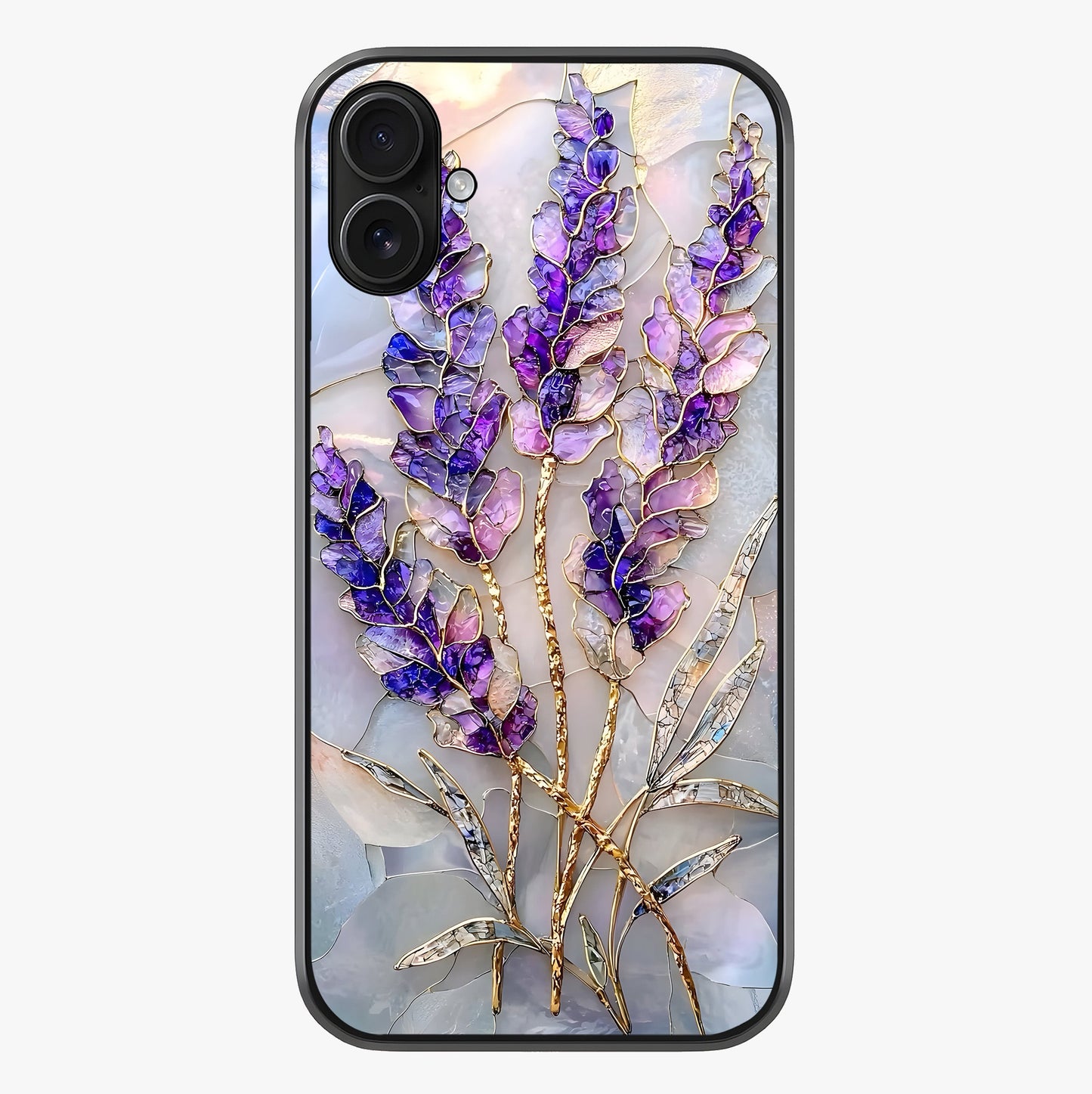 Lavender Dream Glow Glass Case showing full back design in clean flat view with glossy glass finish.