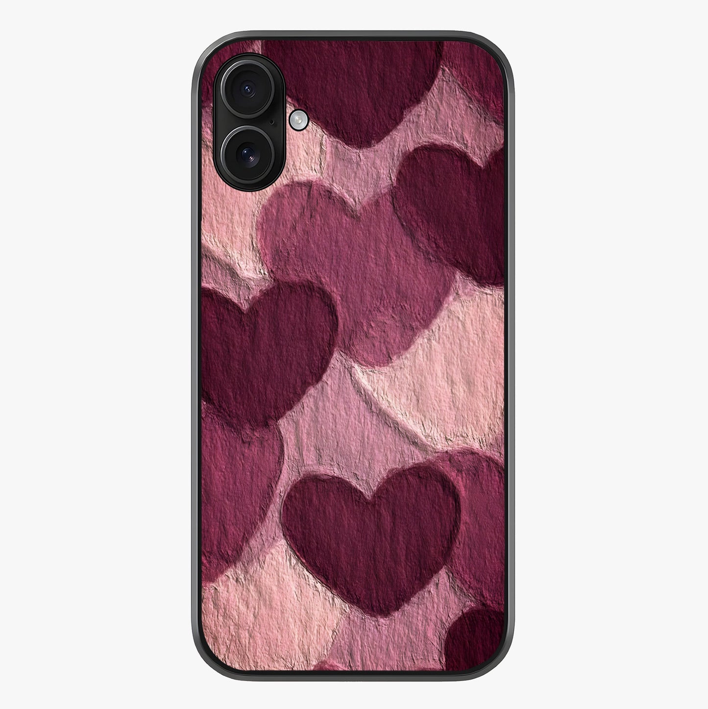 Layered Paper Hearts Glass Case showing full back design in clean flat view with glossy glass finish.