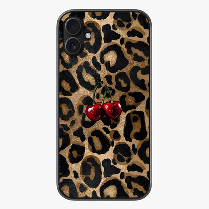 Leopard Wild Cherry Glass Case showing full back design in clean flat view with glossy glass finish.