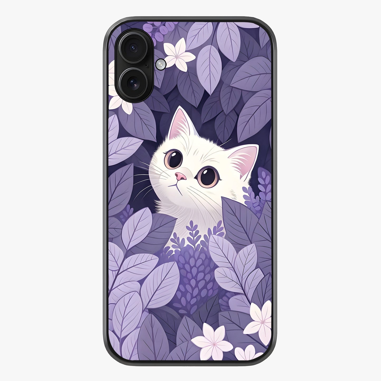 Lilac Hide Peek Cat Glass Case showing full back design in clean flat view with glossy glass finish.