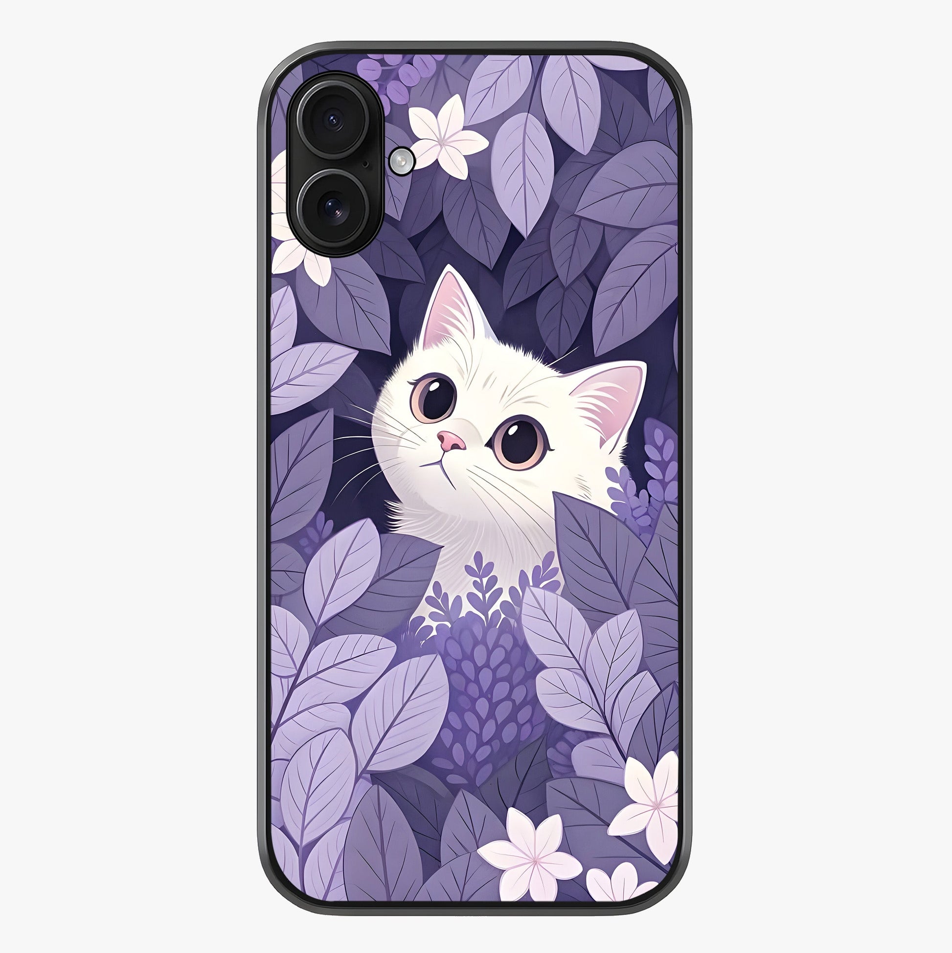 Lilac Hide Peek Cat Glass Case showing full back design in clean flat view with glossy glass finish.