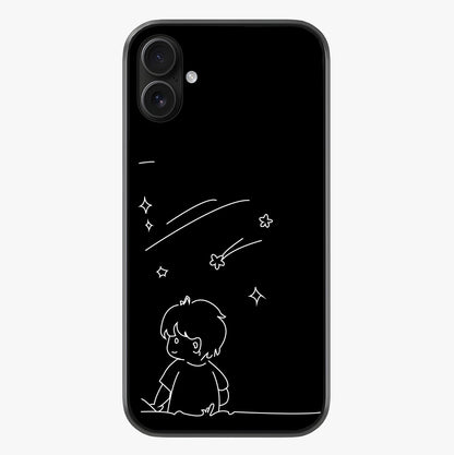 Line Art Boy With Shooting Stars Glass Case showing full back design in clean flat view with glossy glass finish.