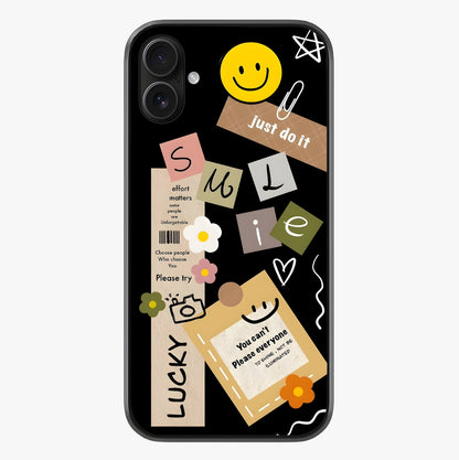 Lucky Aesthetic Collage Glass Case showing full back design in clean flat view with glossy glass finish.