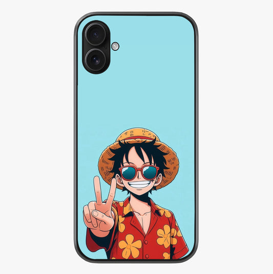 Luffy Summer Anime Vibe Glass Case showing full back design in clean flat view with glossy glass finish.