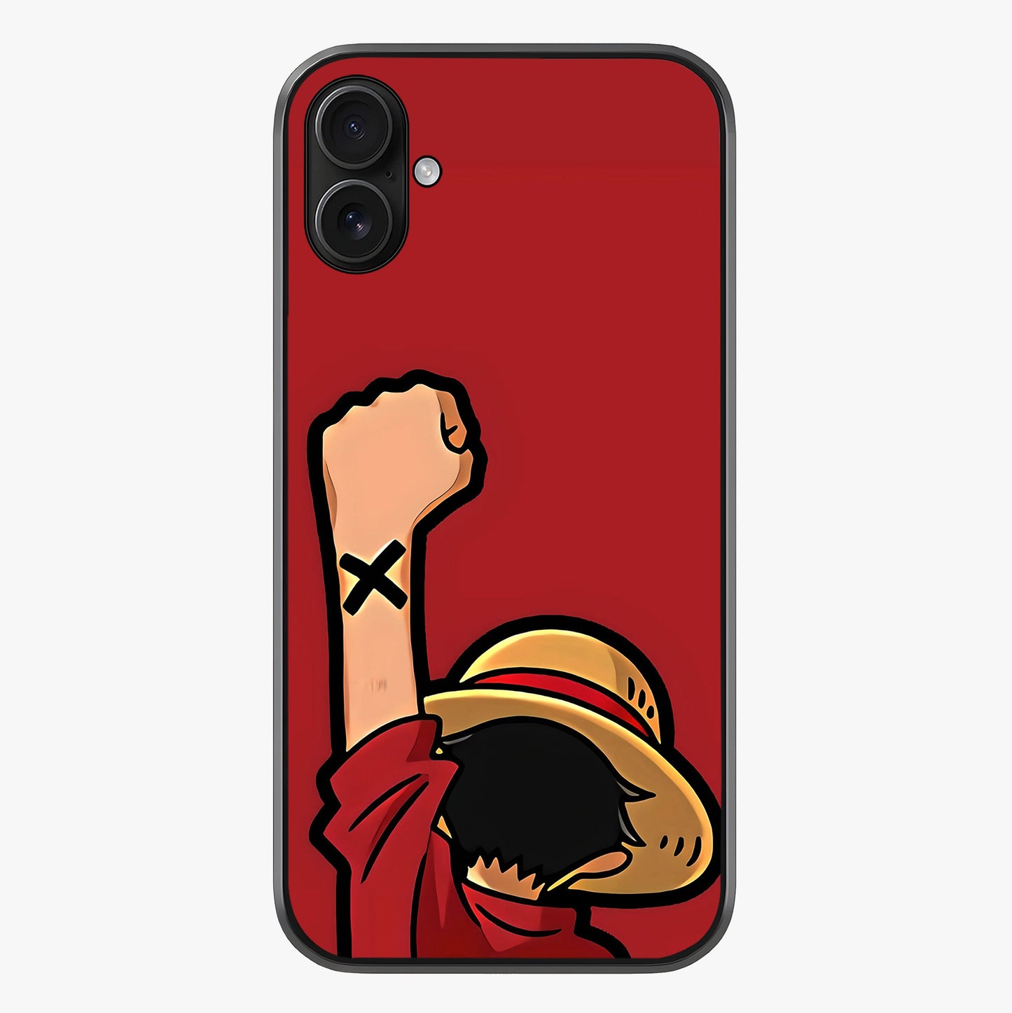 Luffy X Spirit Glass Case showing full back design in clean flat view with glossy glass finish.