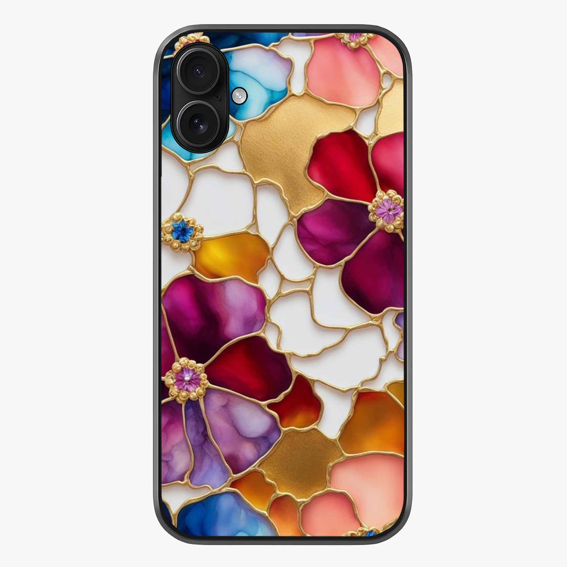 Marble Flower Pattern Glass Case showing full back design in clean flat view with glossy glass finish.
