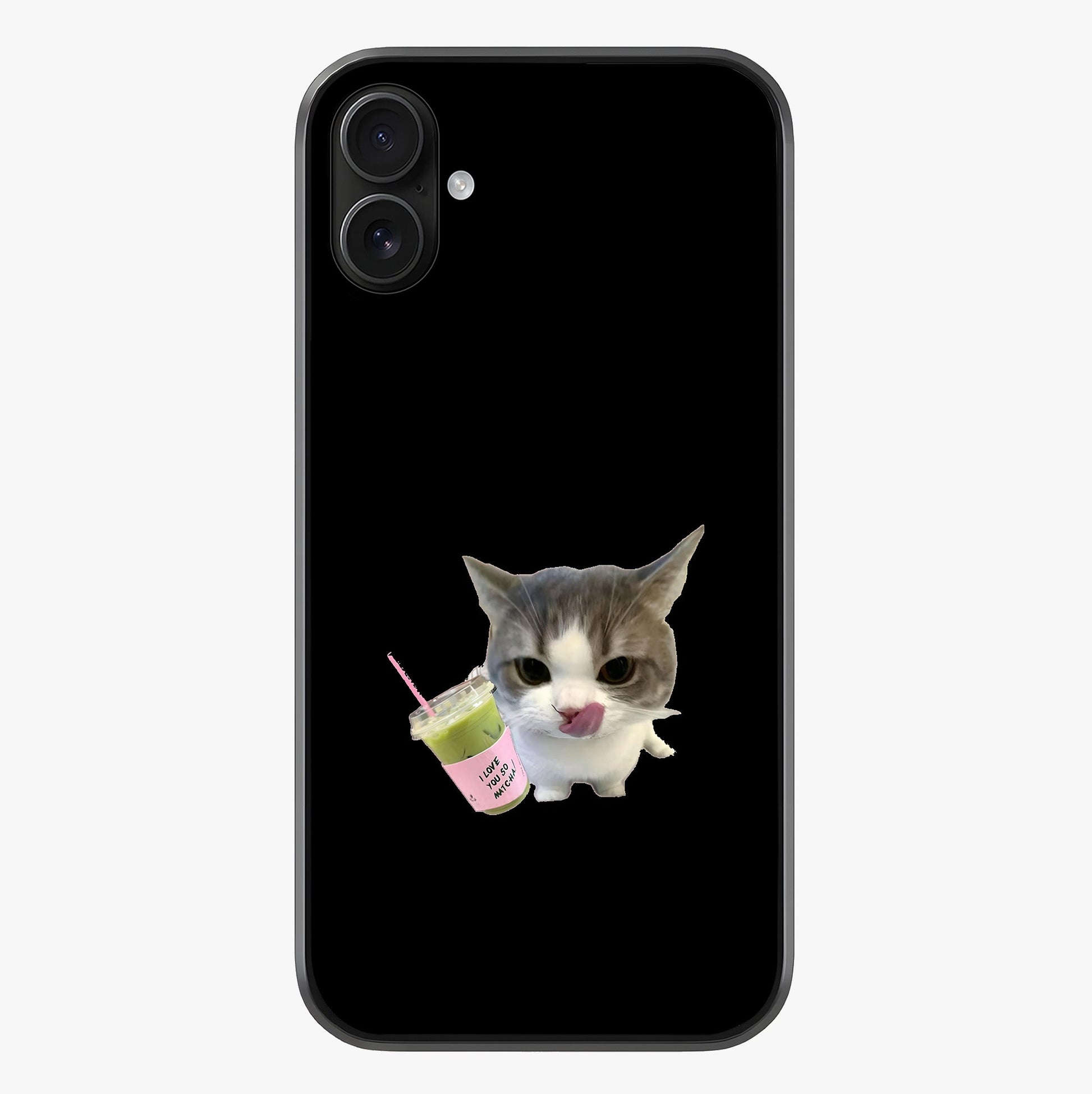 Matcha Cat Style Glass Case showing full back design in clean flat view with glossy glass finish.
