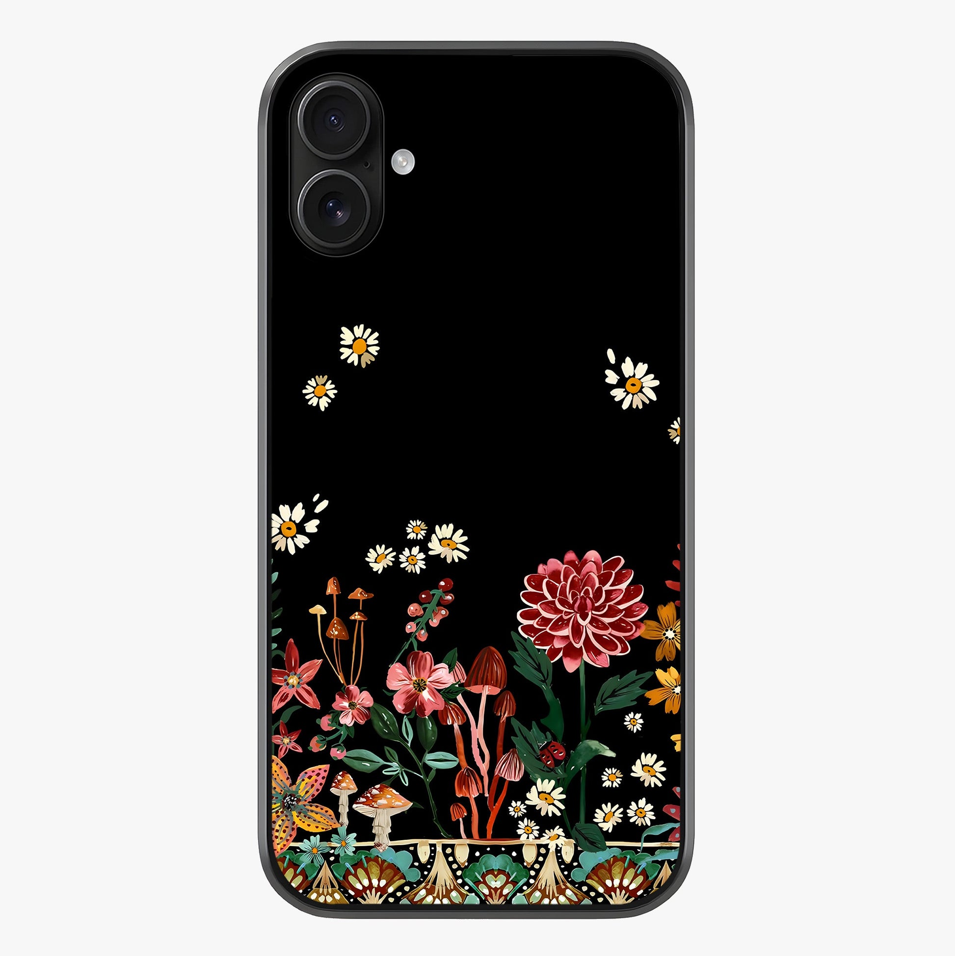 Midnight Bloom Pattern Glass Case showing full back design in clean flat view with glossy glass finish.