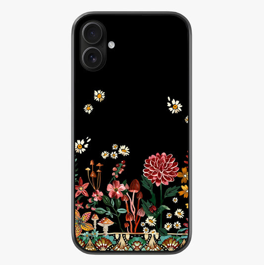 Midnight Bloom Pattern Glass Case showing full back design in clean flat view with glossy glass finish.