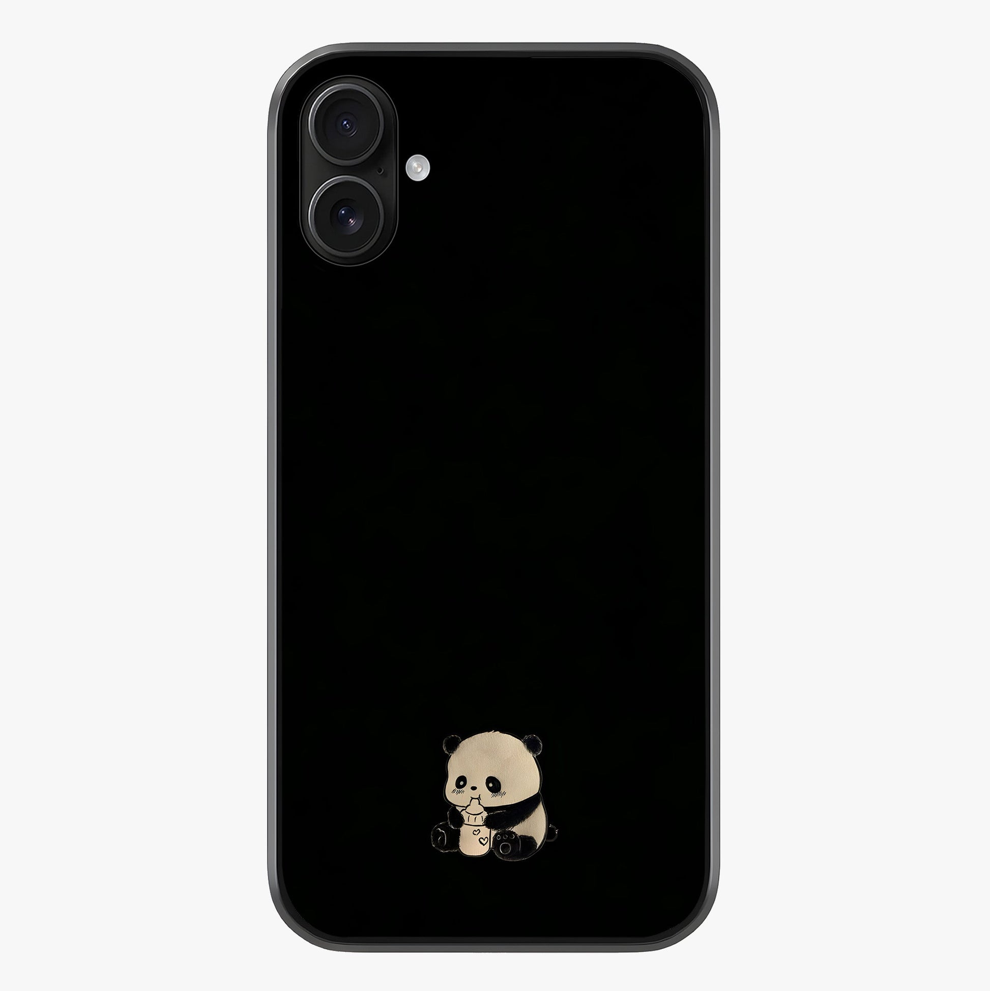 Midnight Panda Love Glass Case showing full back design in clean flat view with glossy glass finish.