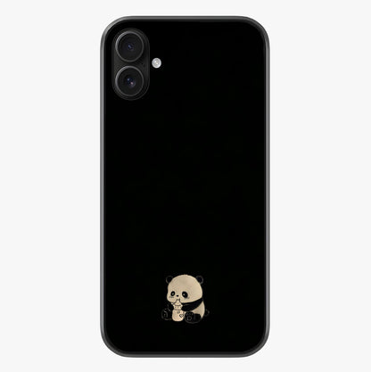 Midnight Panda Love Glass Case showing full back design in clean flat view with glossy glass finish.