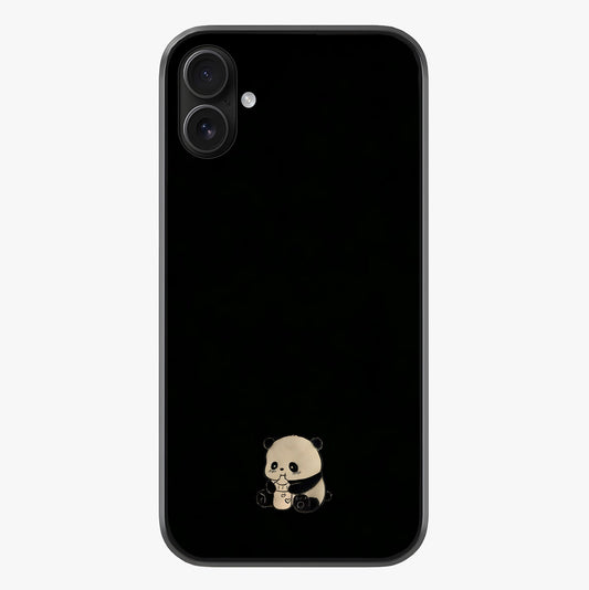 Midnight Panda Love Glass Case showing full back design in clean flat view with glossy glass finish.