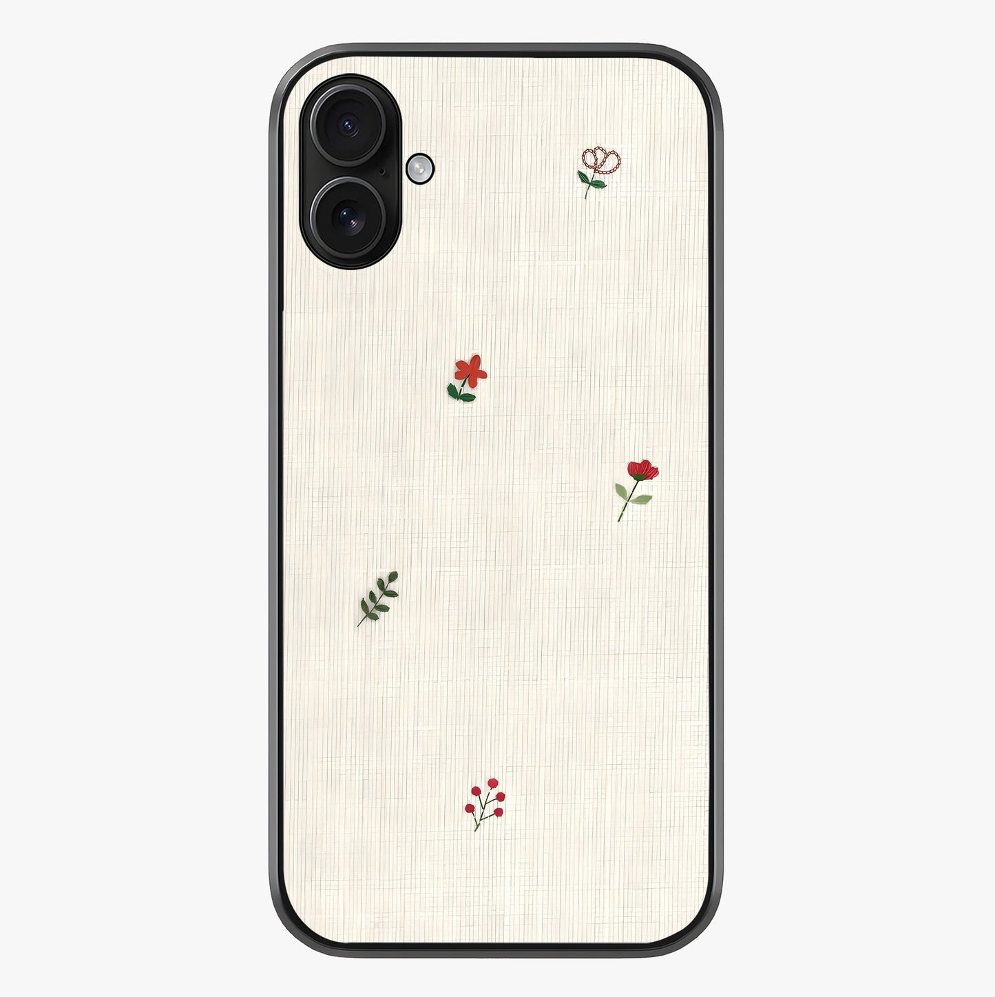 Minimal Petal Whispers Glass Case showing full back design in clean flat view with glossy glass finish.