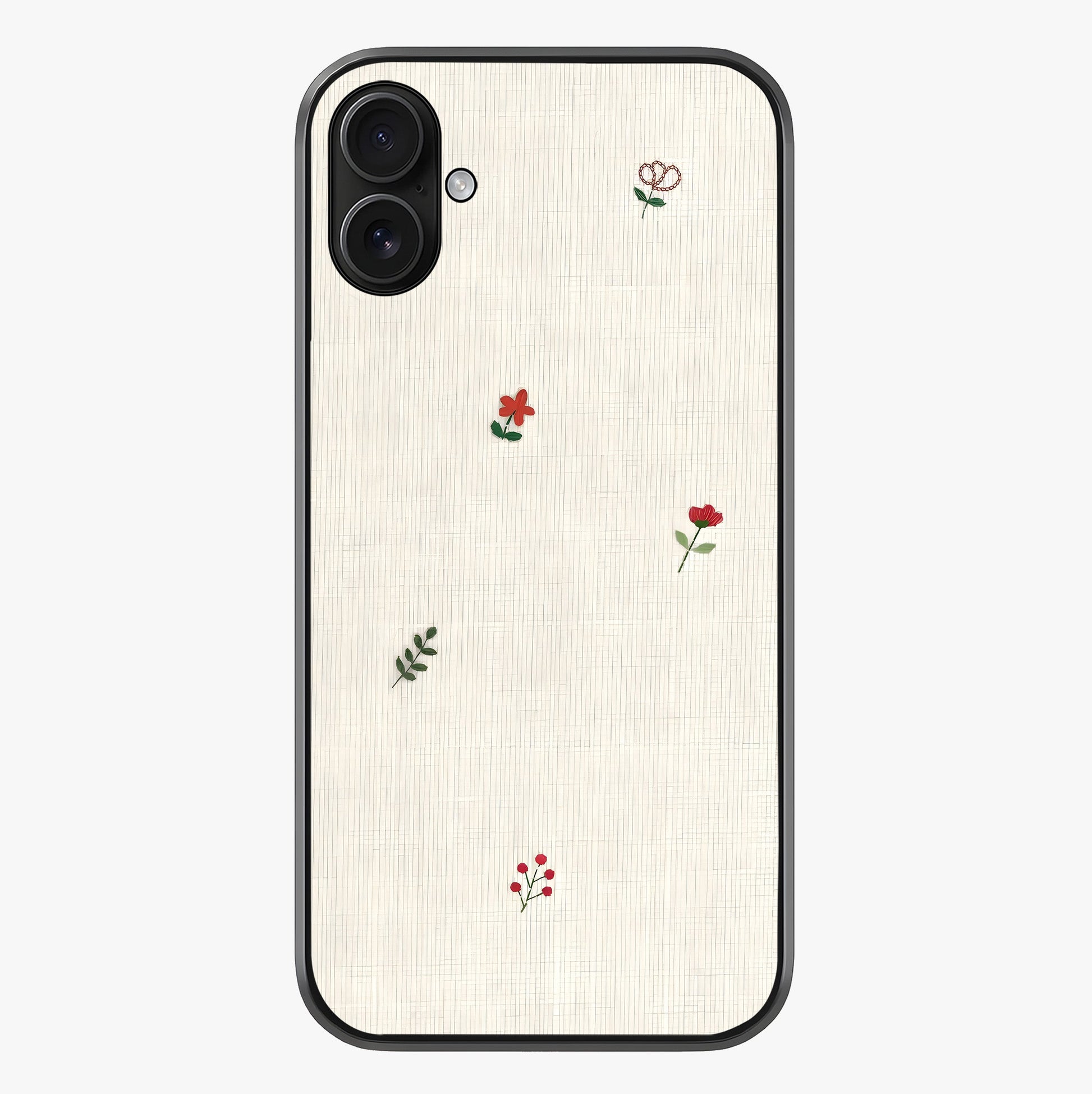 Minimal Petal Whispers Glass Case showing full back design in clean flat view with glossy glass finish.