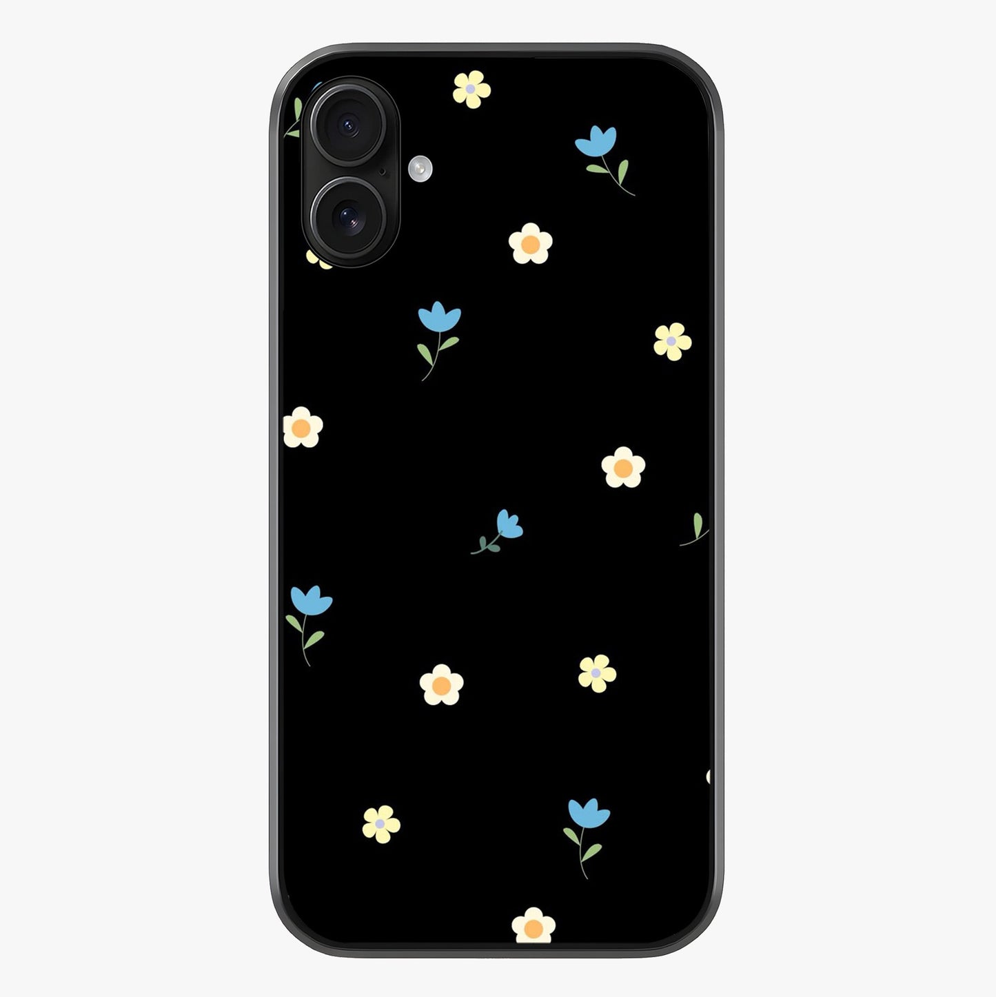 Minimalistic Blue With White Flower Pattern Glass Case showing full back design in clean flat view with glossy glass finish.
