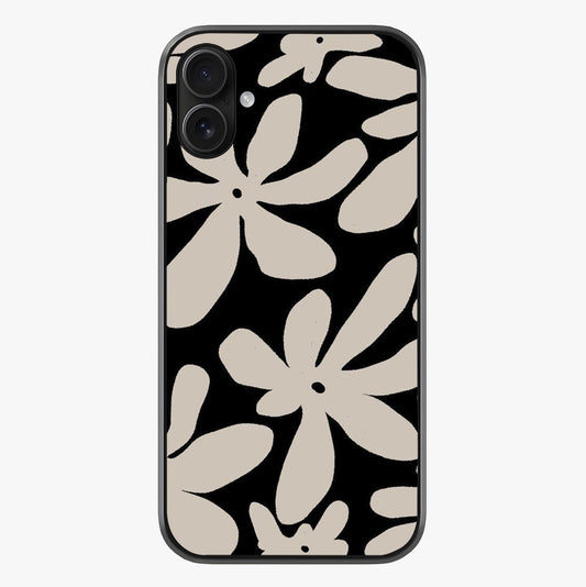 Monochrome Petal Dance Glass Case showing full back design in clean flat view with glossy glass finish.