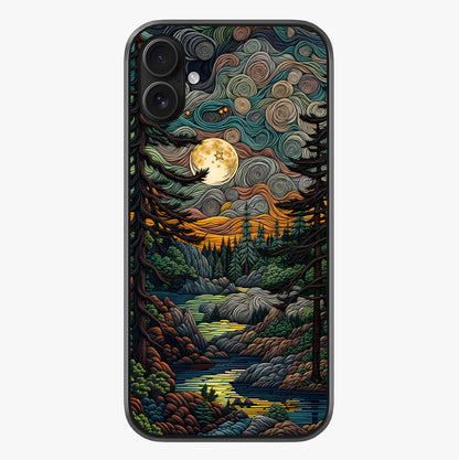 Moonlight Forest Dream Glass Case showing full back design in clean flat view with glossy glass finish.