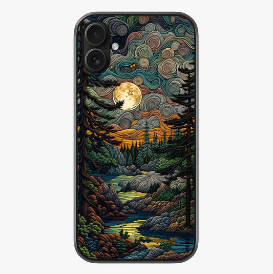 Moonlight Forest Dream Glass Case showing full back design in clean flat view with glossy glass finish.