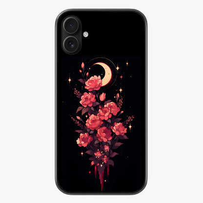 Moonlit Floral Elegance Glass Case showing full back design in clean flat view with glossy glass finish.