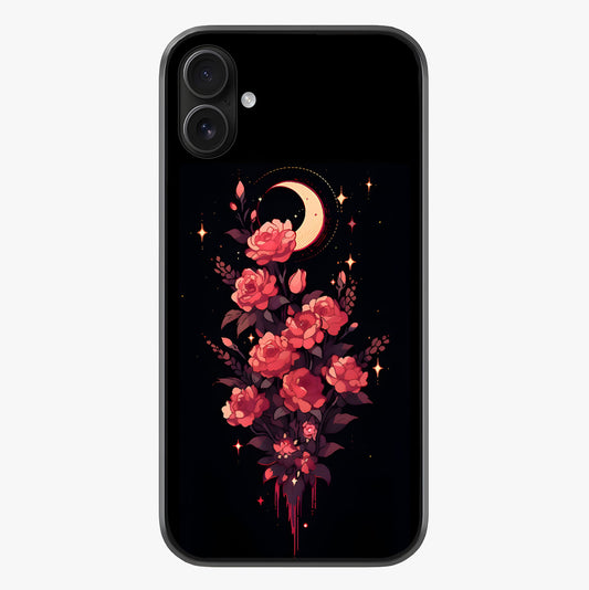 Moonlit Floral Elegance Glass Case showing full back design in clean flat view with glossy glass finish.