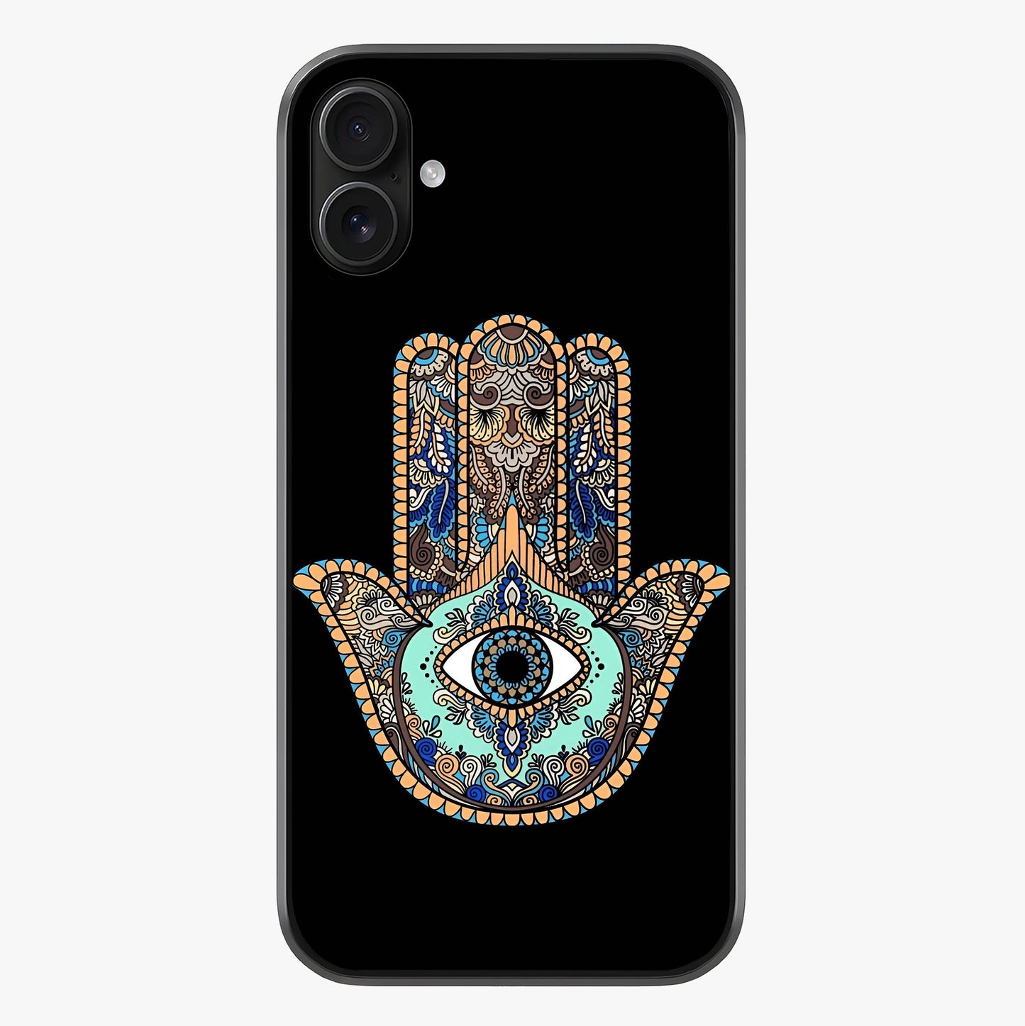 Mystic Hamsa Eye Glass Case showing full back design in clean flat view with glossy glass finish.