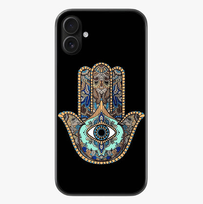 Mystic Hamsa Eye Glass Case showing full back design in clean flat view with glossy glass finish.