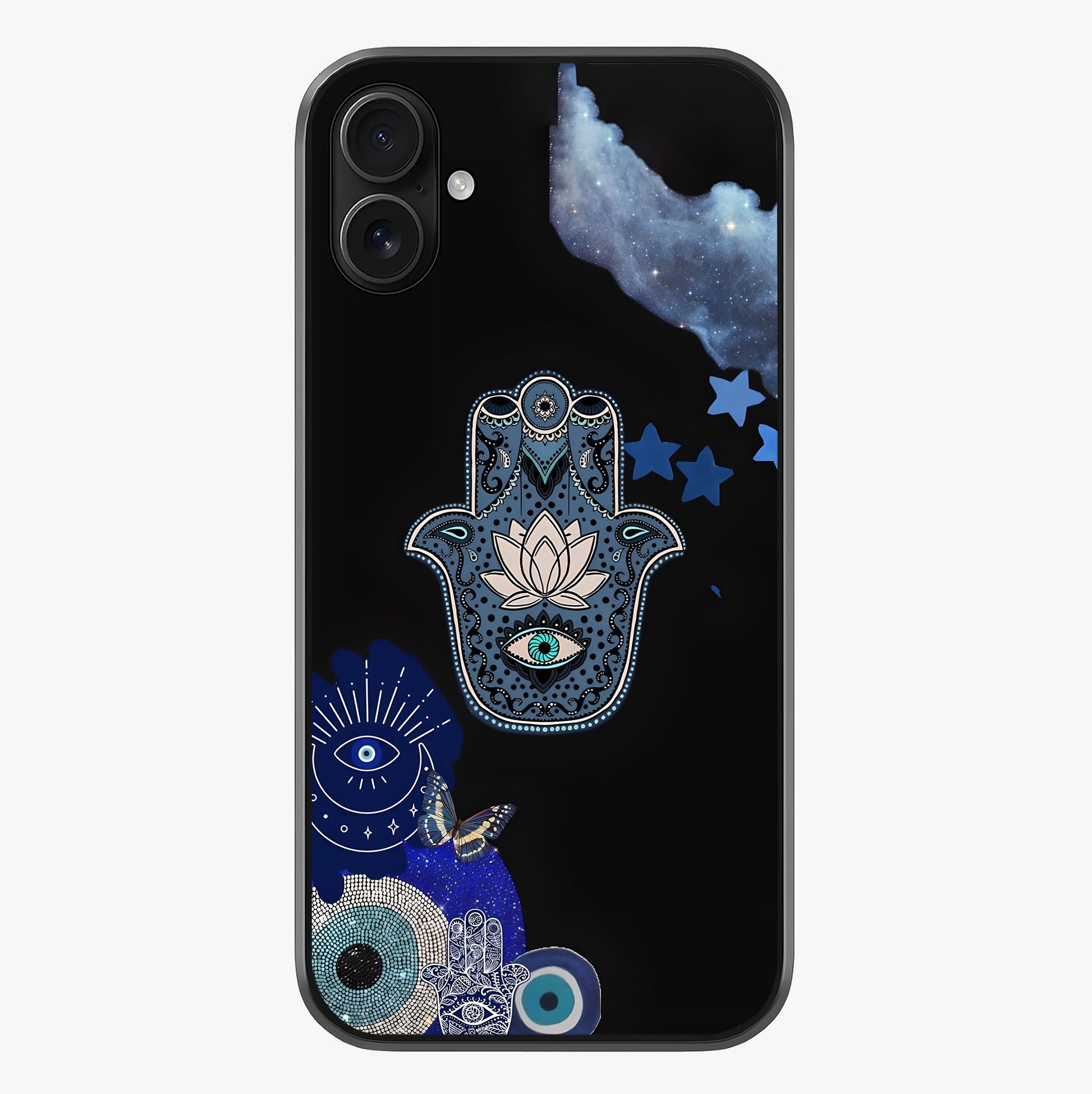 Mystic Hand Aura Glass Case showing full back design in clean flat view with glossy glass finish.
