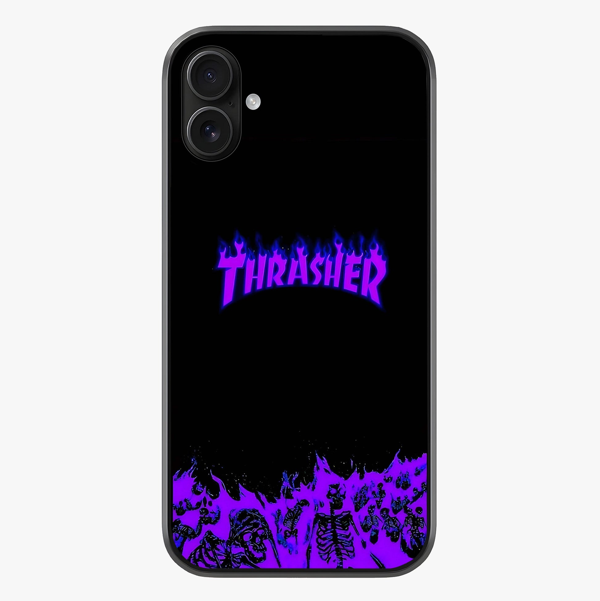 Neon Flame Riot Glass Case showing full back design in clean flat view with glossy glass finish.