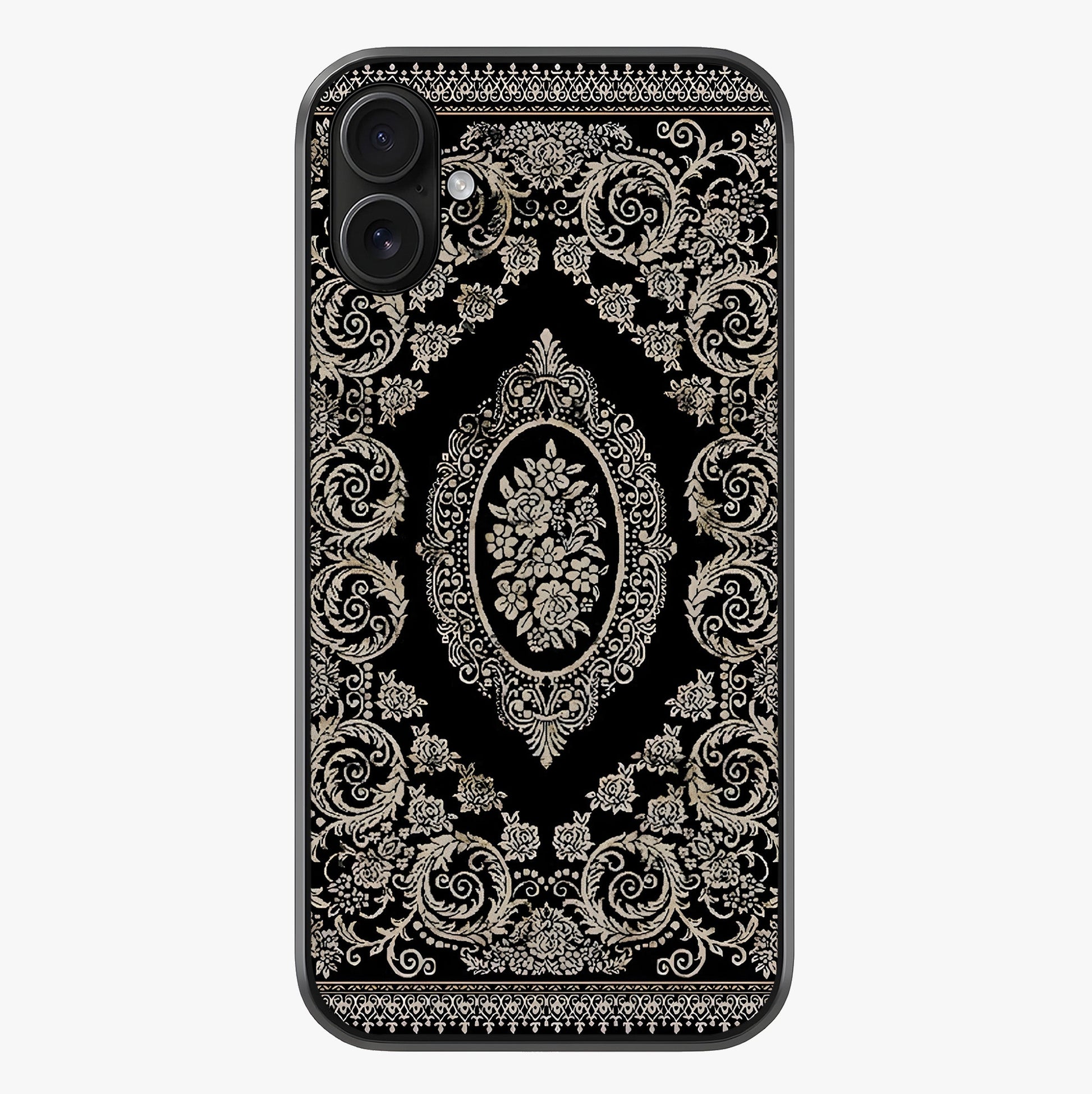 Noir Bloom Elegance Glass Case showing full back design in clean flat view with glossy glass finish.