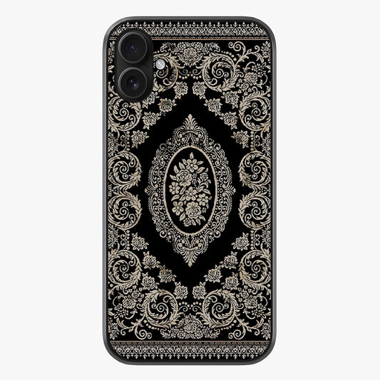 Noir Bloom Elegance Glass Case showing full back design in clean flat view with glossy glass finish.