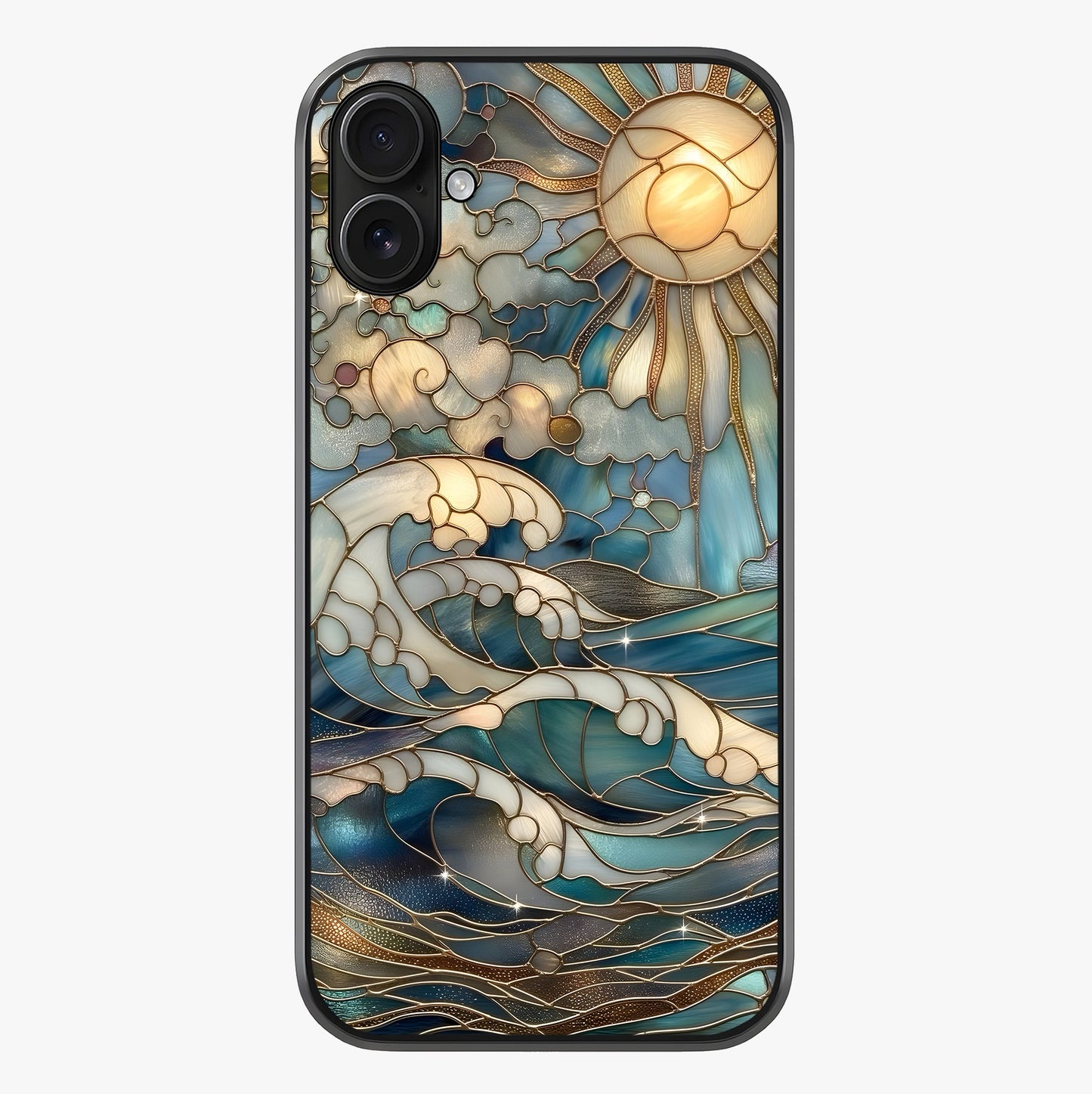Oceanic Stained Printed Glass Case showing full back design in clean flat view with glossy glass finish.