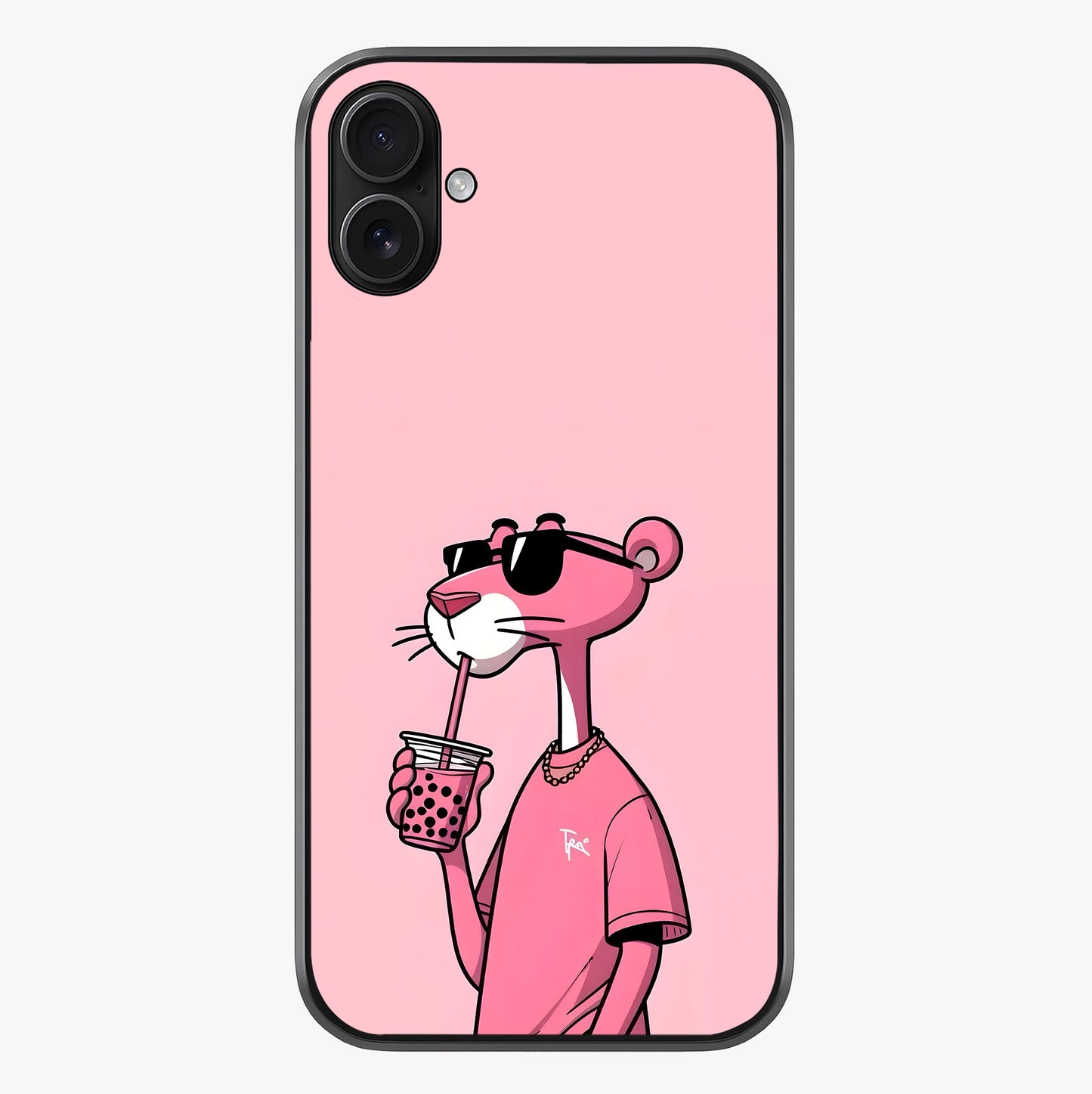 Pink Panther Glass Case showing full back design in clean flat view with glossy glass finish.