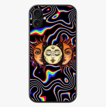 Psychedelic Sun Glass Case showing full back design in clean flat view with glossy glass finish.