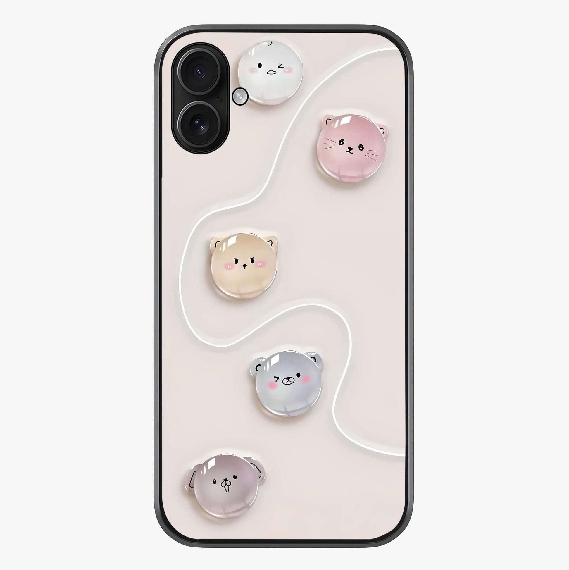 Puffy Face Parade Glass Case showing full back design in clean flat view with glossy glass finish.
