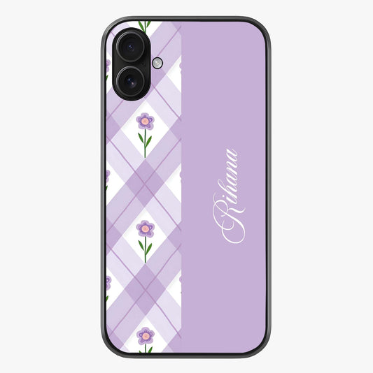 Purple Diamond Floral Glass Case showing full back design in clean flat view with glossy glass finish.