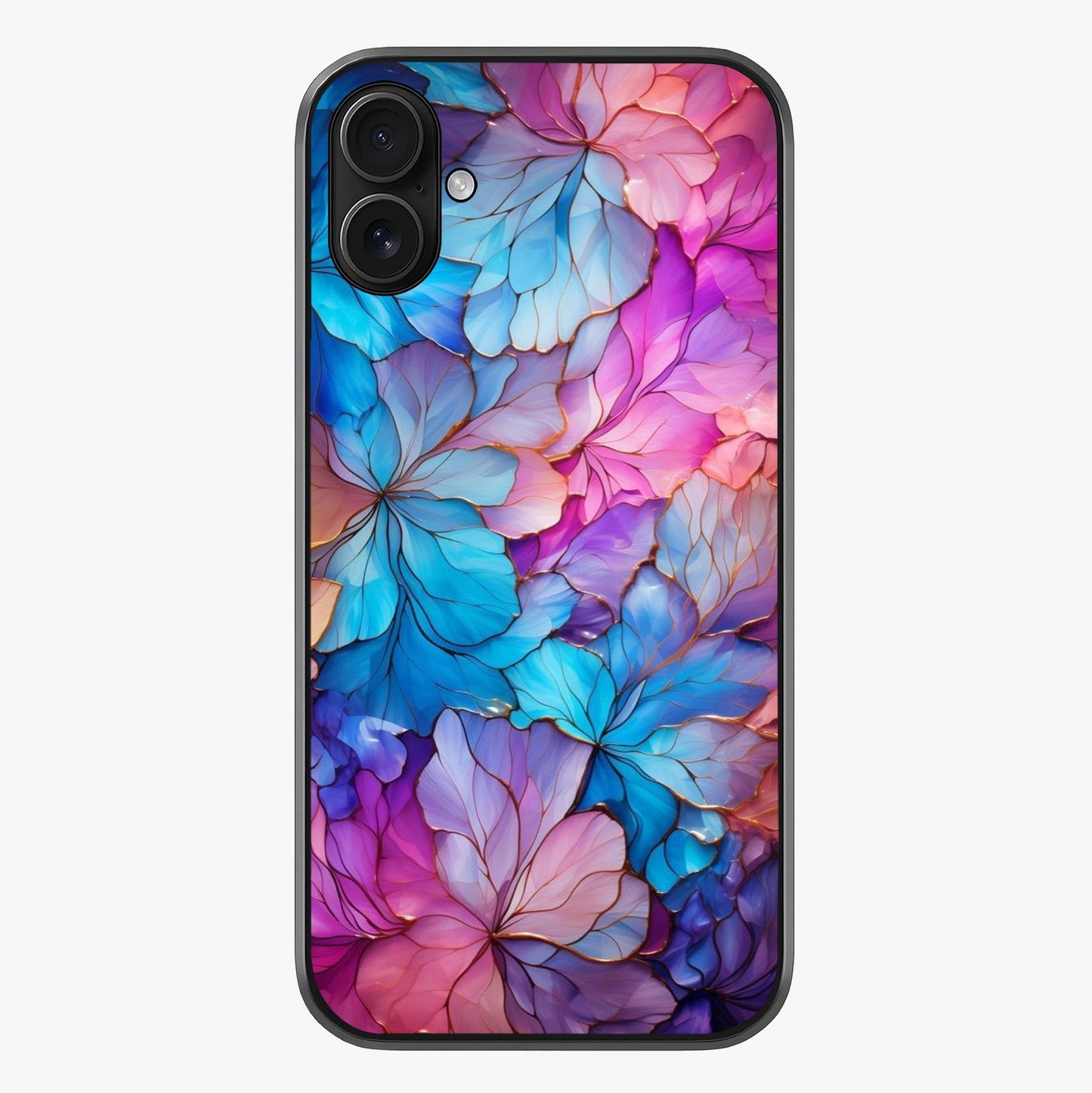 Radiant Floral Whirl Glass Case showing full back design in clean flat view with glossy glass finish.