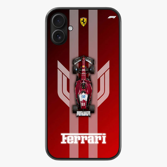 Red Ferrari F1 Vertical Glass Case showing full back design in clean flat view with glossy glass finish.