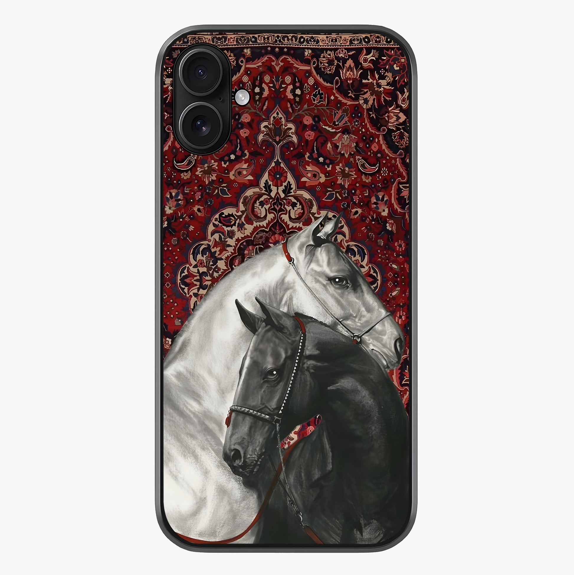 Regal Stallion Tapestry Glass Case showing full back design in clean flat view with glossy glass finish.