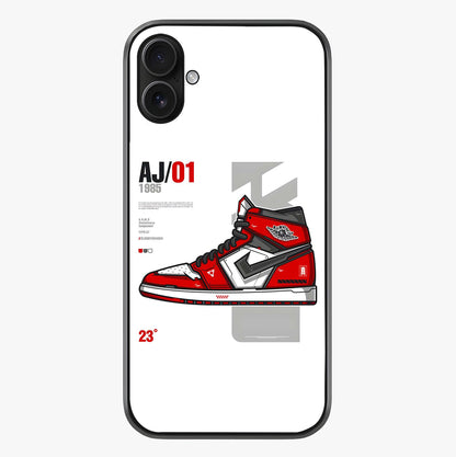 Retro Sneaker Blueprint Glass Case showing full back design in clean flat view with glossy glass finish.