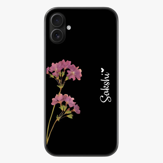 Riching Lavender Flower Custom Name Glass Case showing full back design in clean flat view with glossy glass finish.