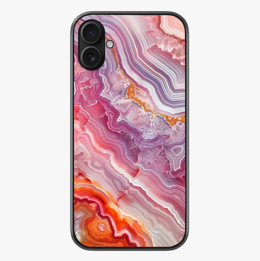 Rose Quartz Marble Glass Case showing full back design in clean flat view with glossy glass finish.