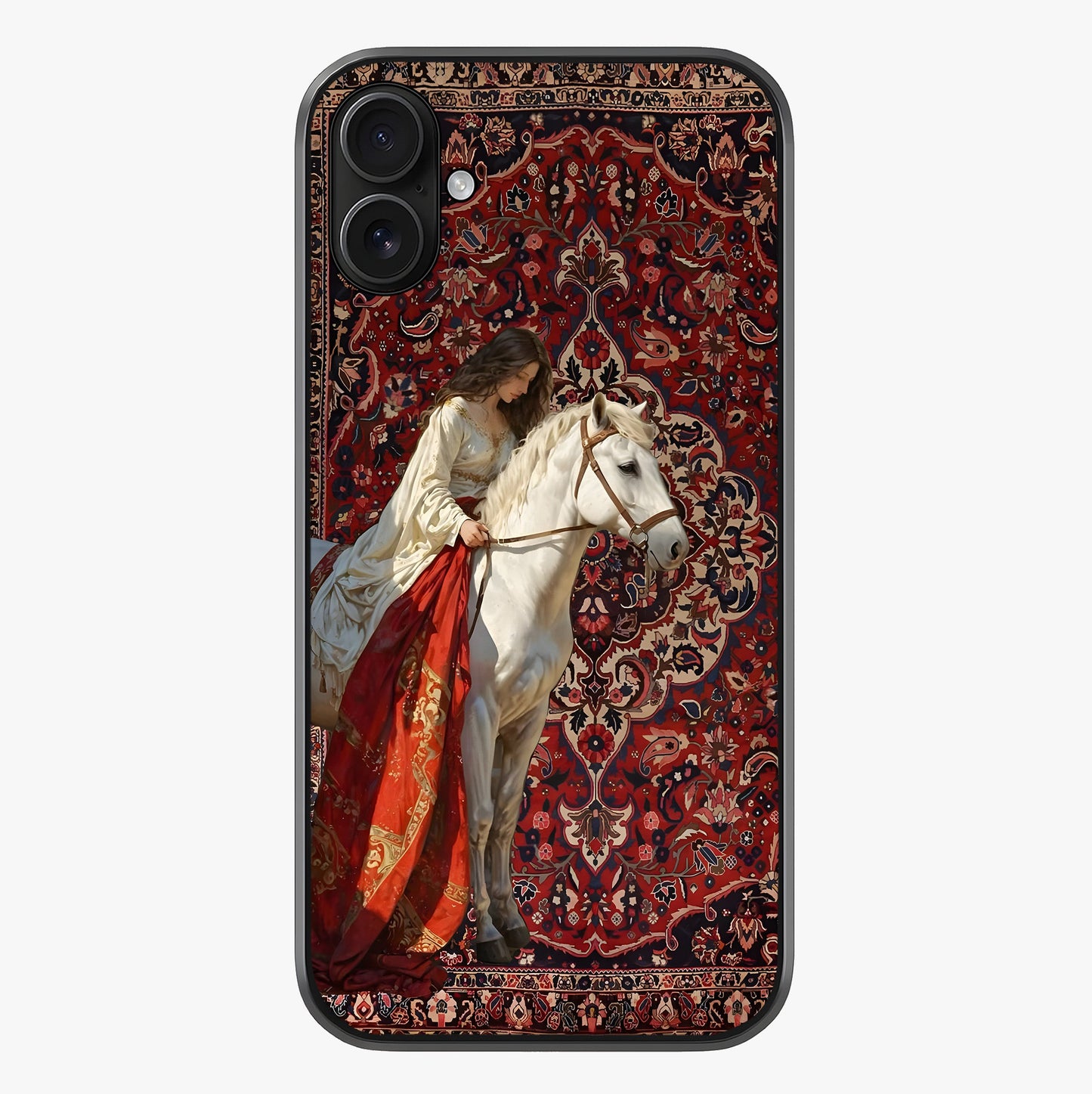 Royal Rider Tapestry Glass Case showing full back design in clean flat view with glossy glass finish.