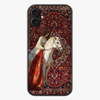 Royal Rider Tapestry Glass Case showing full back design in clean flat view with glossy glass finish.