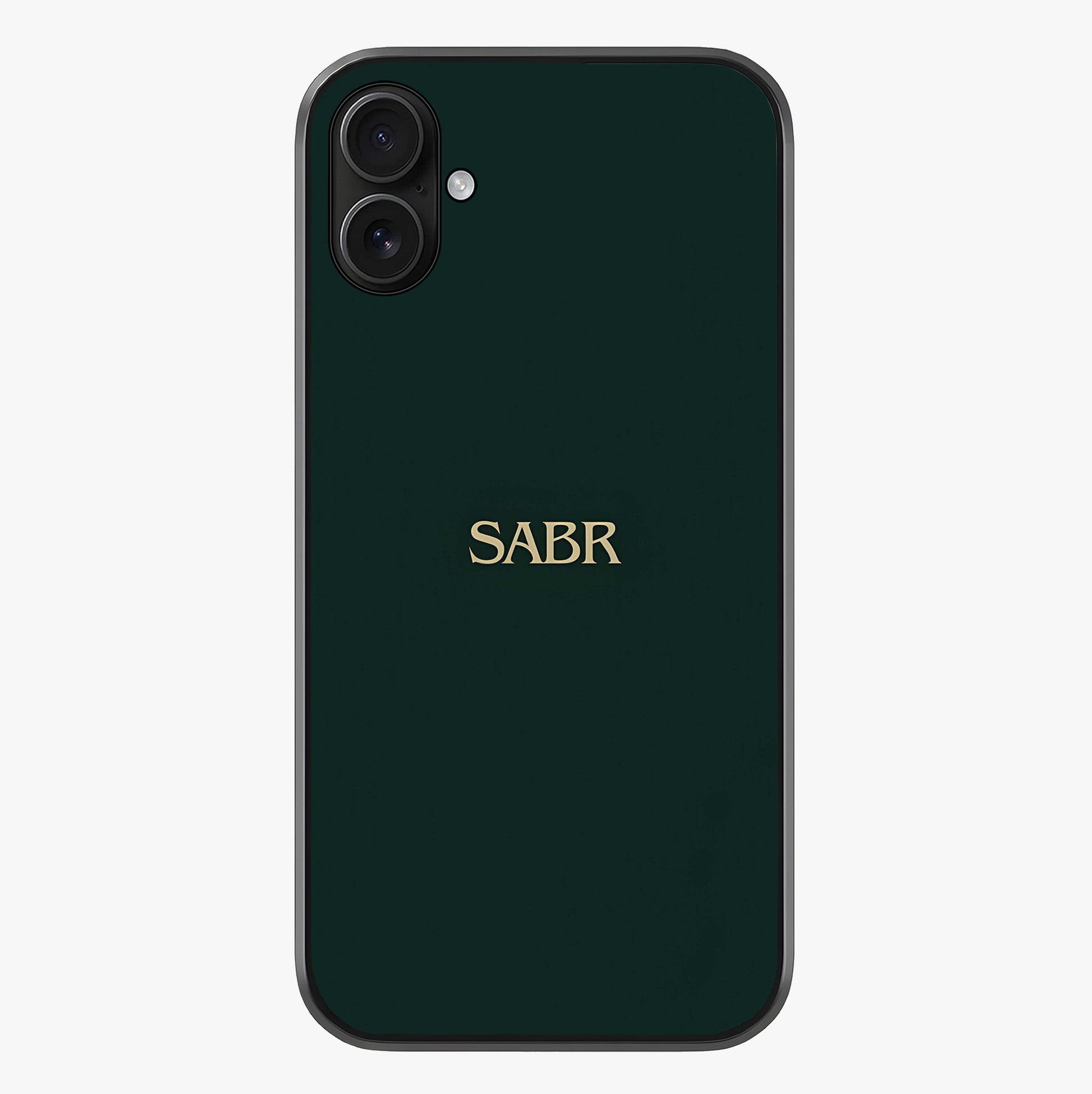 Sabr Minimal Patience Glass Case showing full back design in clean flat view with glossy glass finish.