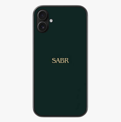 Sabr Minimal Patience Glass Case showing full back design in clean flat view with glossy glass finish.