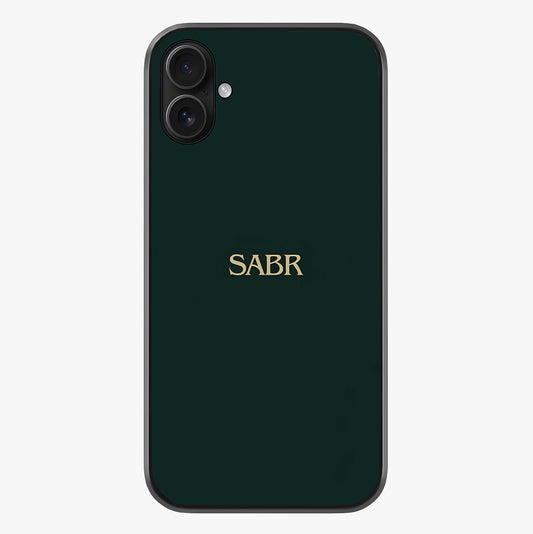 Sabr Minimal Patience Glass Case showing full back design in clean flat view with glossy glass finish.
