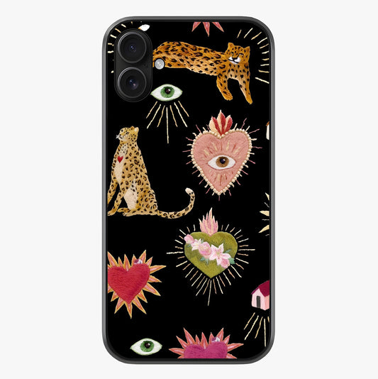 Sacred Jungle Heart Glass Case showing full back design in clean flat view with glossy glass finish.