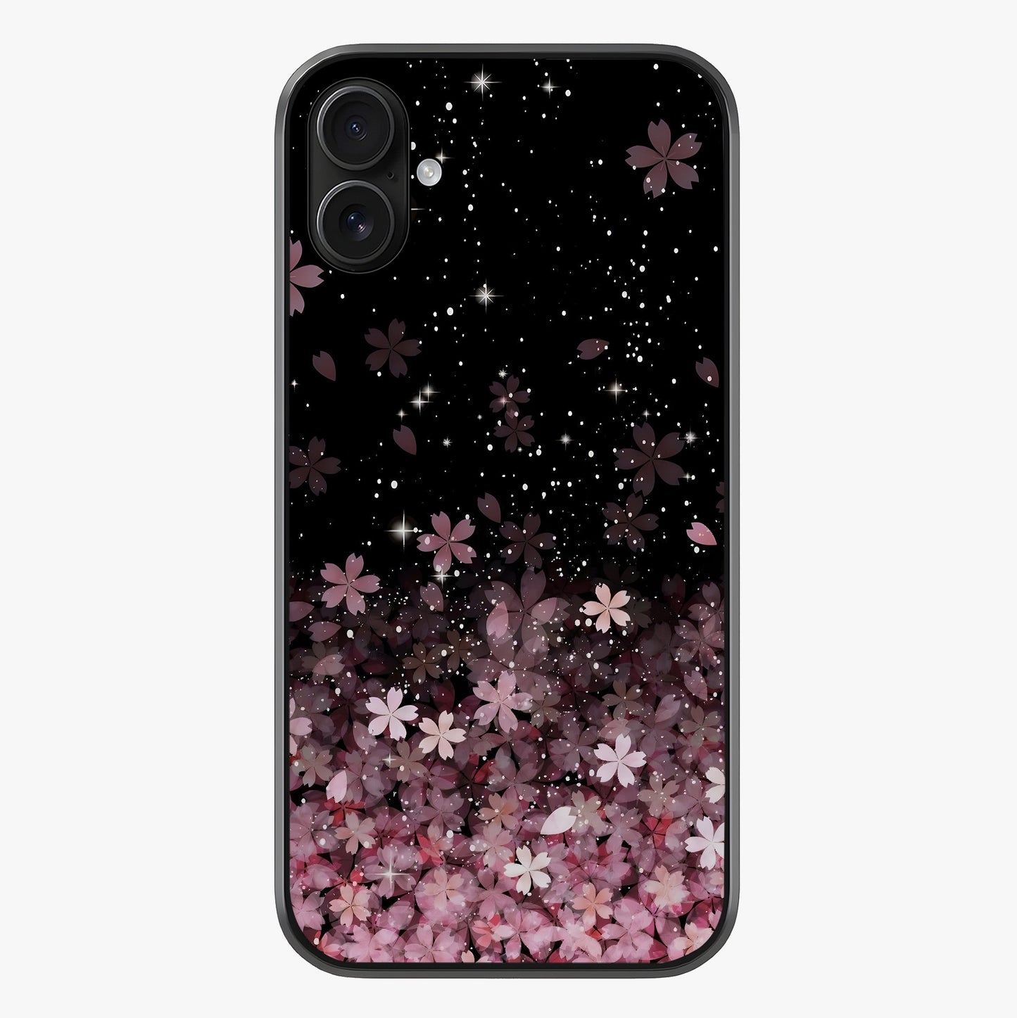 Small Starry Flowers Glass Case showing full back design in clean flat view with glossy glass finish.